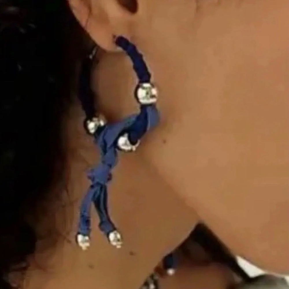 Free People Lingering Love Fabric Wrapped Hoops Blue